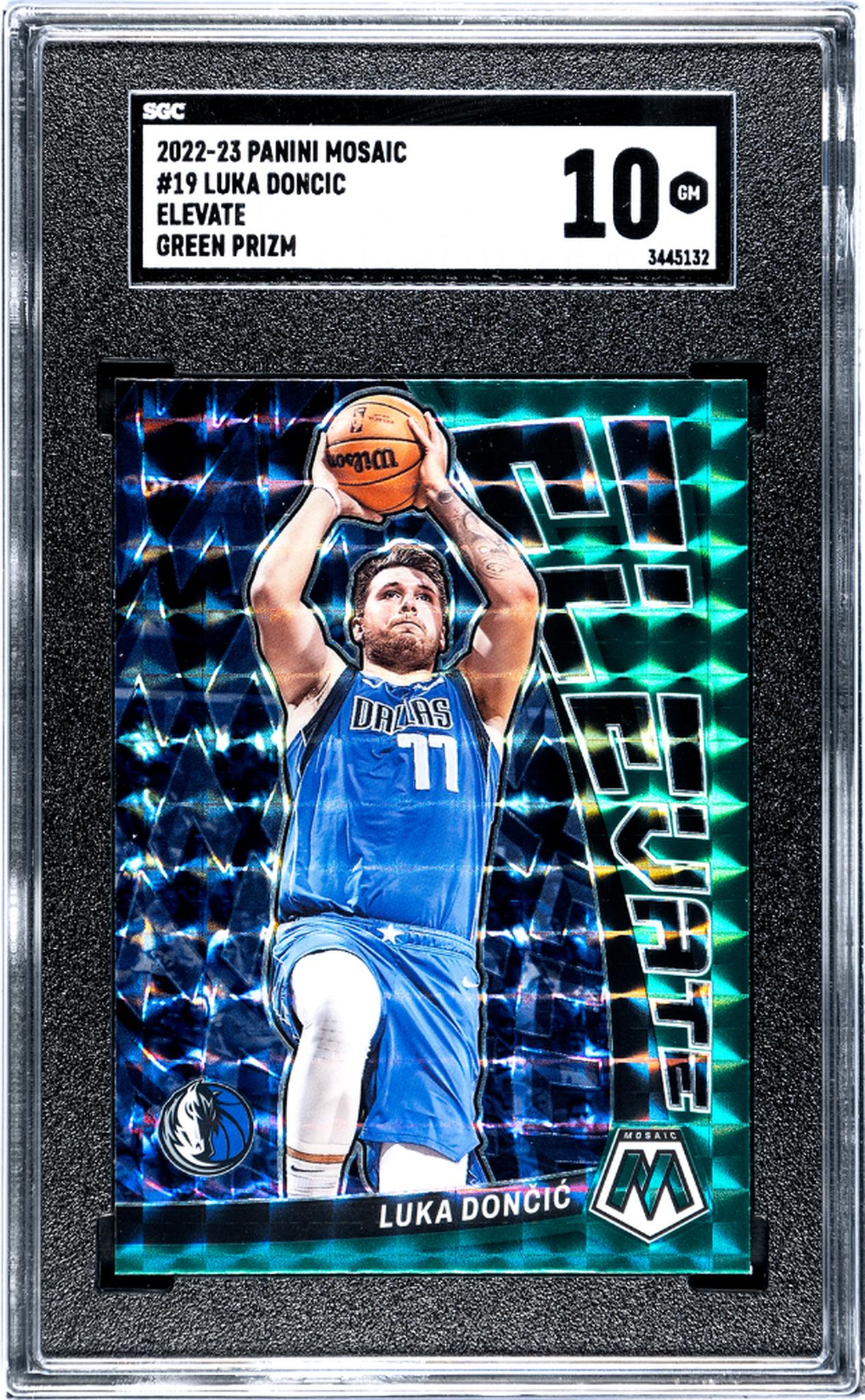 2022-23 Panini Mosaic #19 Luka Doncic Elevate Green Prizm SGC 10