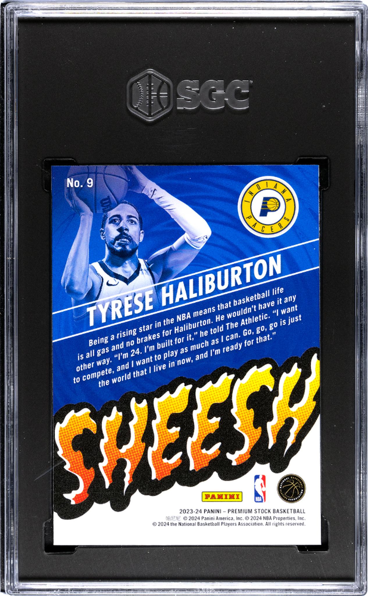 2023-24 Panini Hoops Premium Stock #9 Tyrese Haliburton Sheesh SGC 10