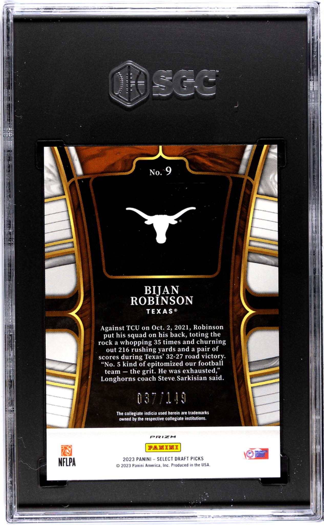 2023 Panini Select Draft Picks #9 Bijan Robinson Red Prizm /149 SGC 10