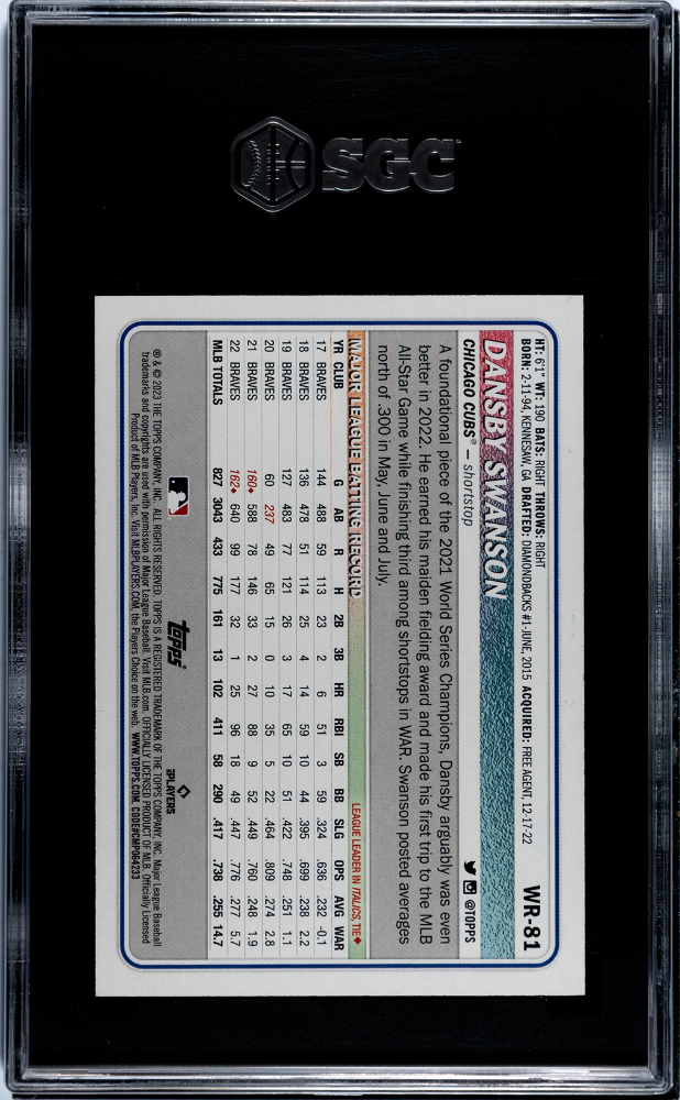 2023 Topps Big League WR Redemption Blue Foil Dansby Swanson #WR-81 /75 SGC 10
