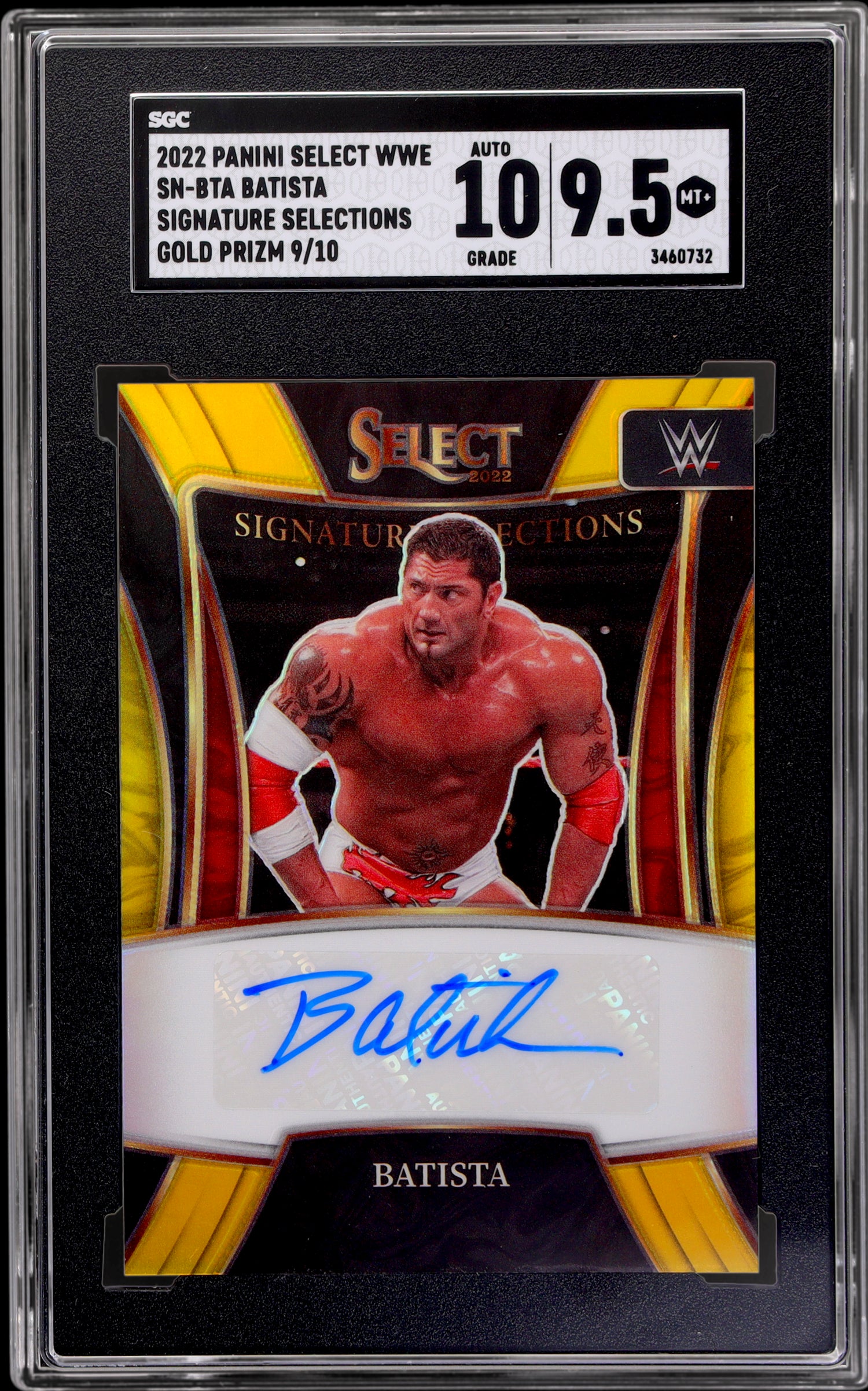 2022 Panini Select WWE Signature Batista Auto SN-BTA /10 SGC 9.5