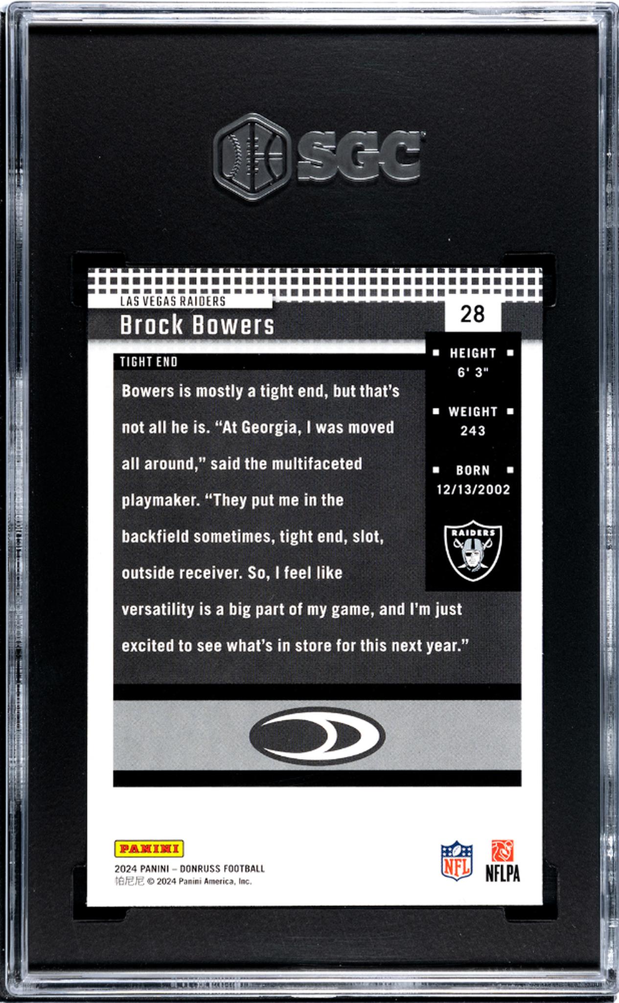 2024 Donruss #28 Brock Bowers '04 Retro SGC 10