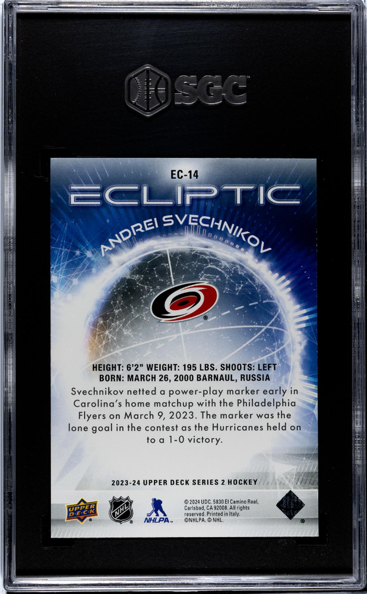 2023 Upper Deck #EC-14 Andrei Svechnikov Ecliptic SGC 10