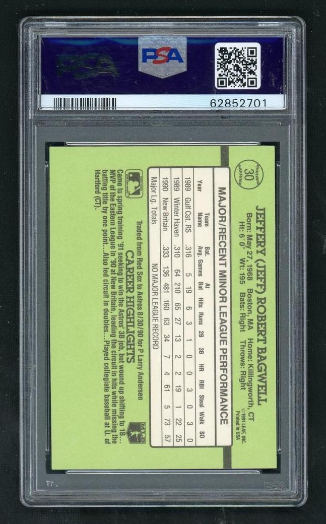 1991 Donruss the Rookies Jeff Bagwell #30 PSA 10