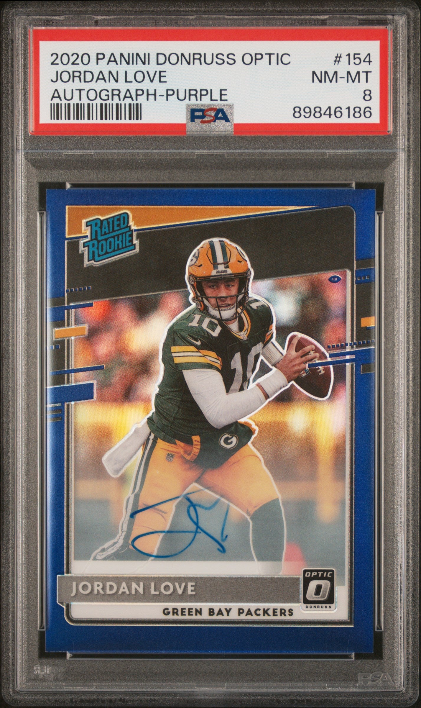 2020 Panini Donruss Optic Purple Jordan Love #154 RC Auto /35 PSA 8