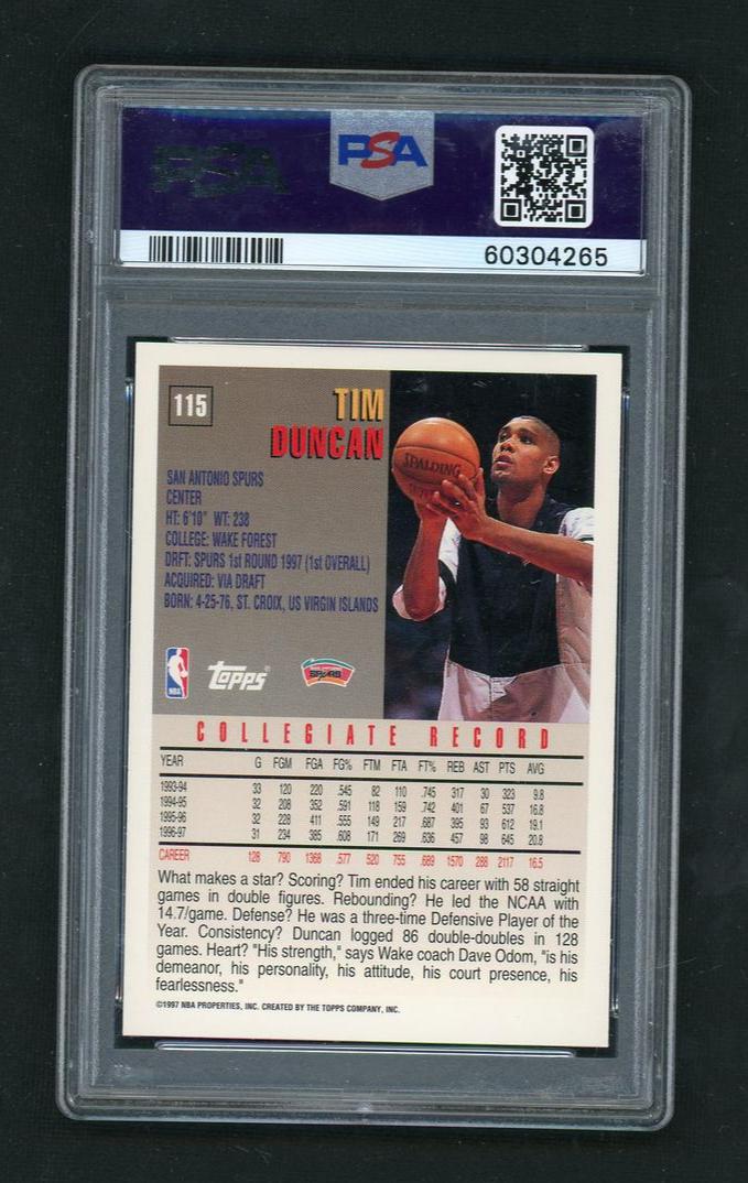 1997 Topps Tim Duncan #115 PSA 10
