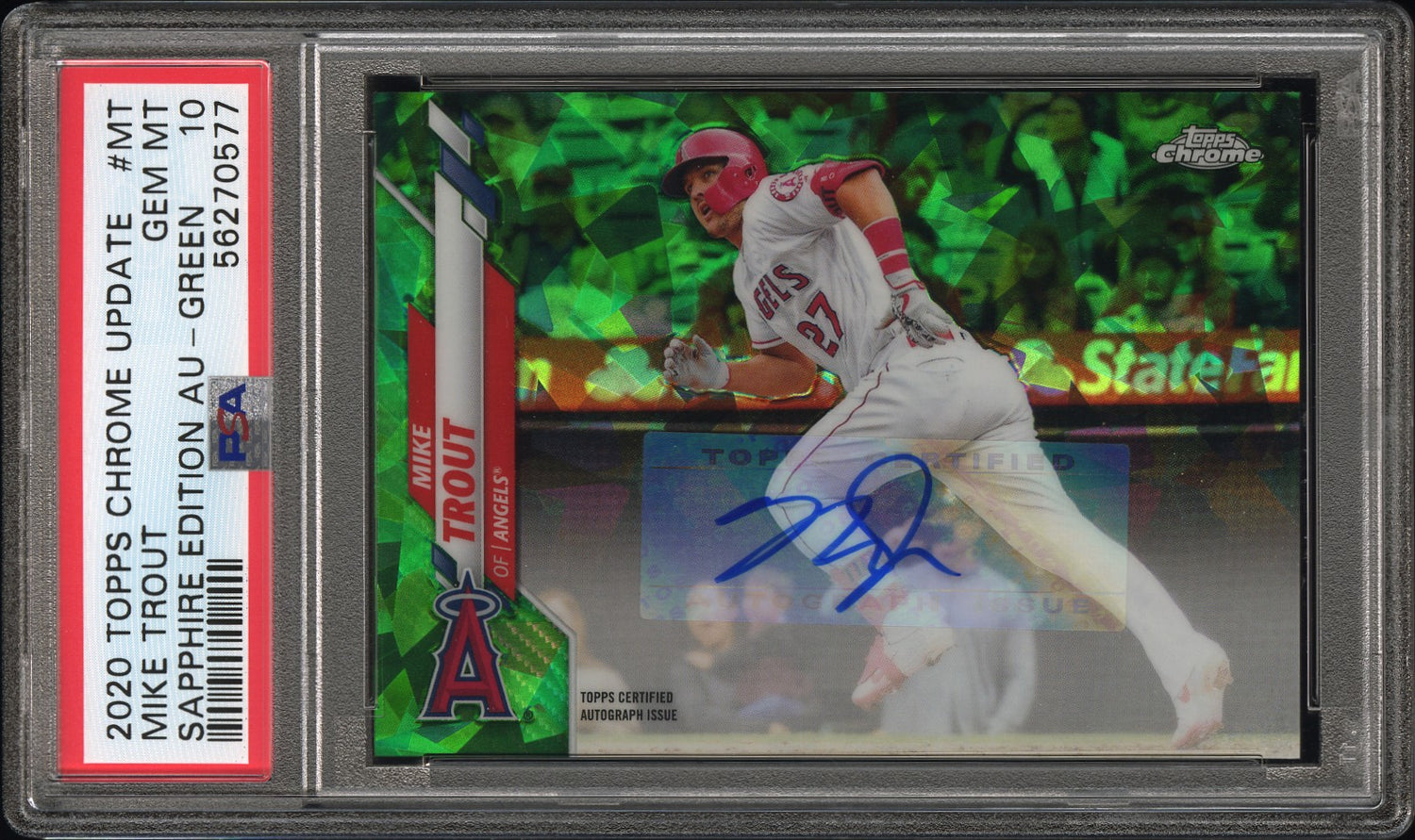 2020 Topps Chrome Update Sapphire Auto Green Mike Trout /50 PSA 10