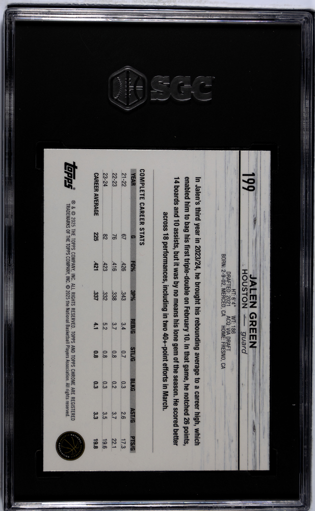 2024-25 Topps Chrome #199 Jalen Green Prism Refractor SGC 10