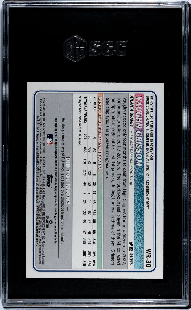 2023 Topps Big League #WR-30 Vaughn Grissom Wrapper Redemption /50 SGC 9