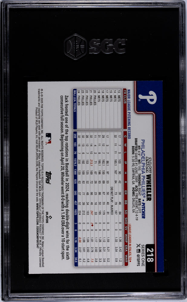 2025 Topps #218 Zack Wheeler Sandglitter SGC 9.5
