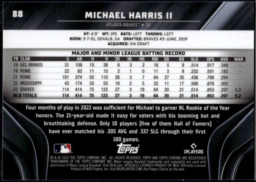 2023 Topps Chrome Black #88 Michael Harris II Rookie /75 Atlanta Braves