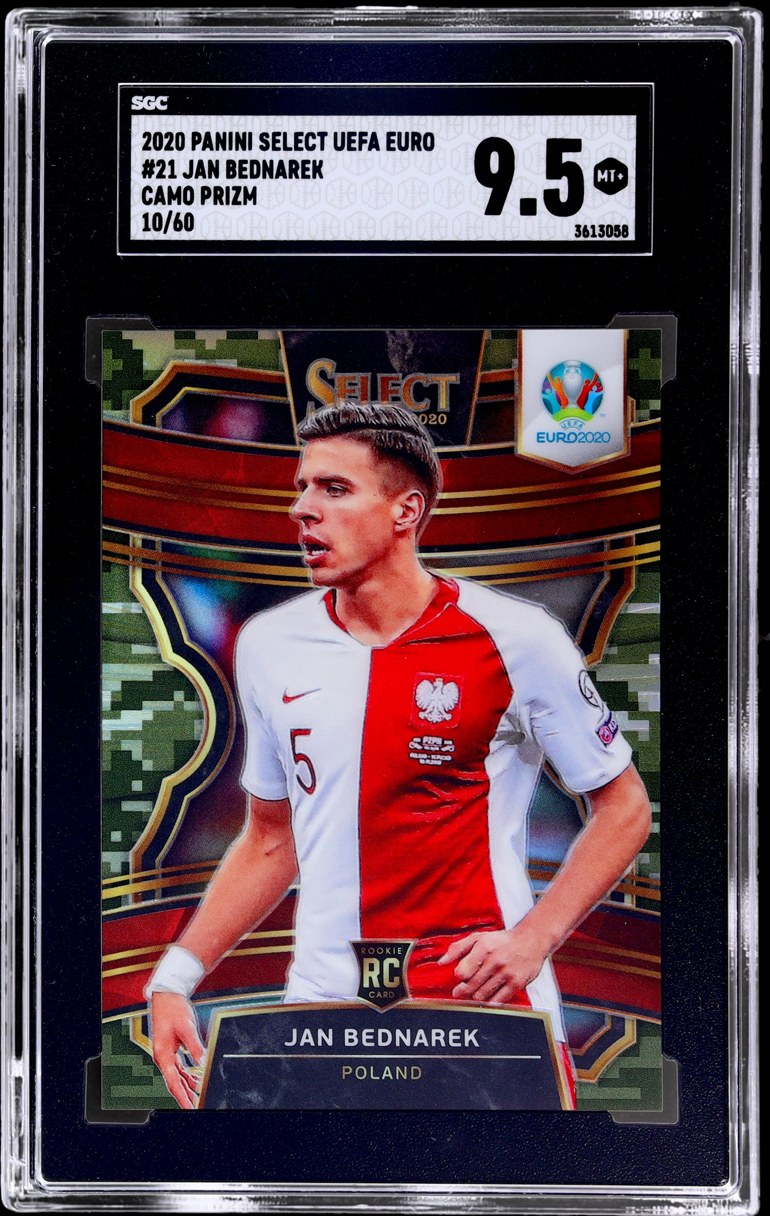 2020 Panini Select UEFA Euro Camo Prizm Jan Bednarek #21 /60 SGC 9.5 RC