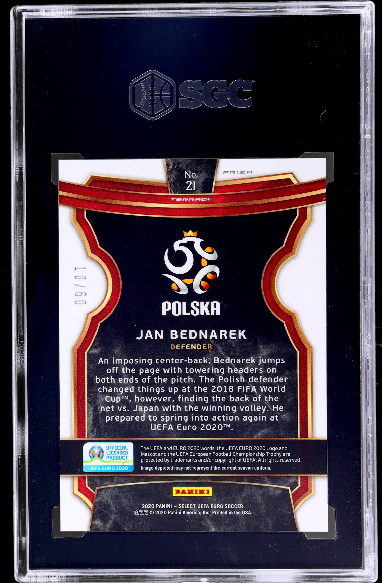 2020 Panini Select UEFA Euro Camo Prizm Jan Bednarek #21 /60 SGC 9.5 RC