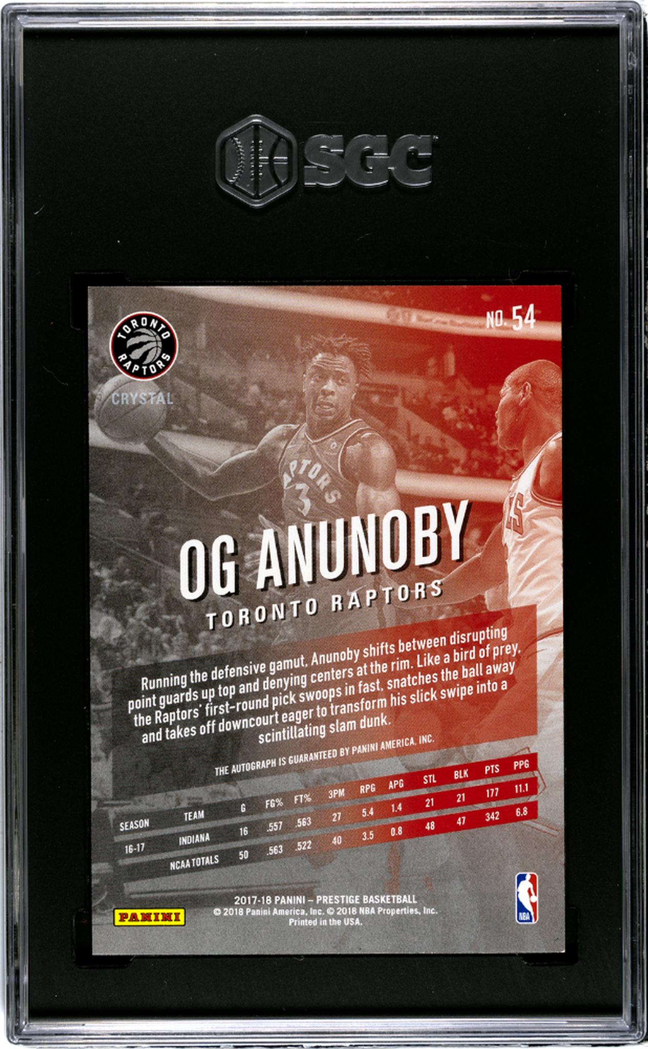 2017-18 Panini Prestige #54 Og Anunoby Bonus Shots Auto. Crystal SGC 9.5