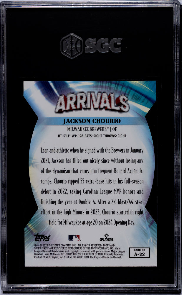 2024 Topps Finest #A-22 Jackson Chourio Arrivals SGC 9