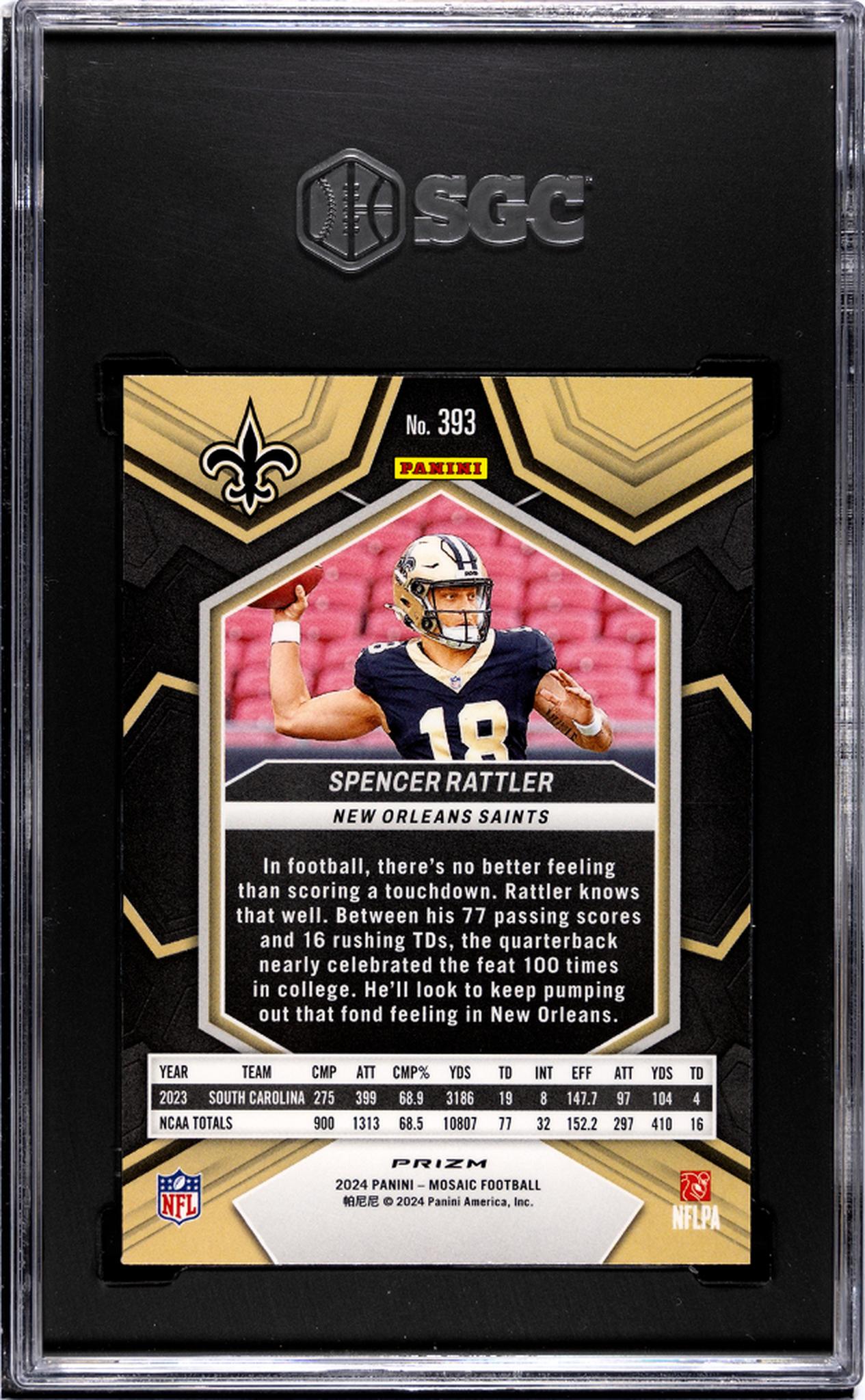 2024 Panini Mosaic #393 Spencer Rattler Red Prizm SGC 10