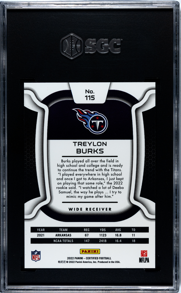 2022 Panini Certified #115 Treylon Burks Mirror Bronze /275 SGC 10