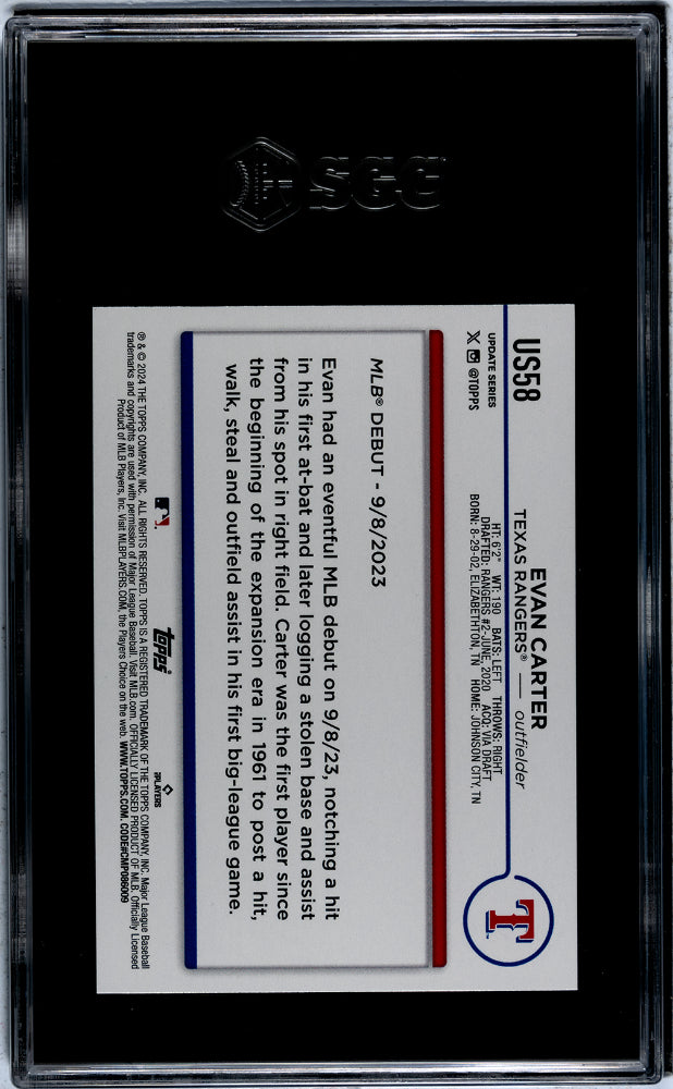 2024 Topps Update Evan Carter #US58 RC SGC 10