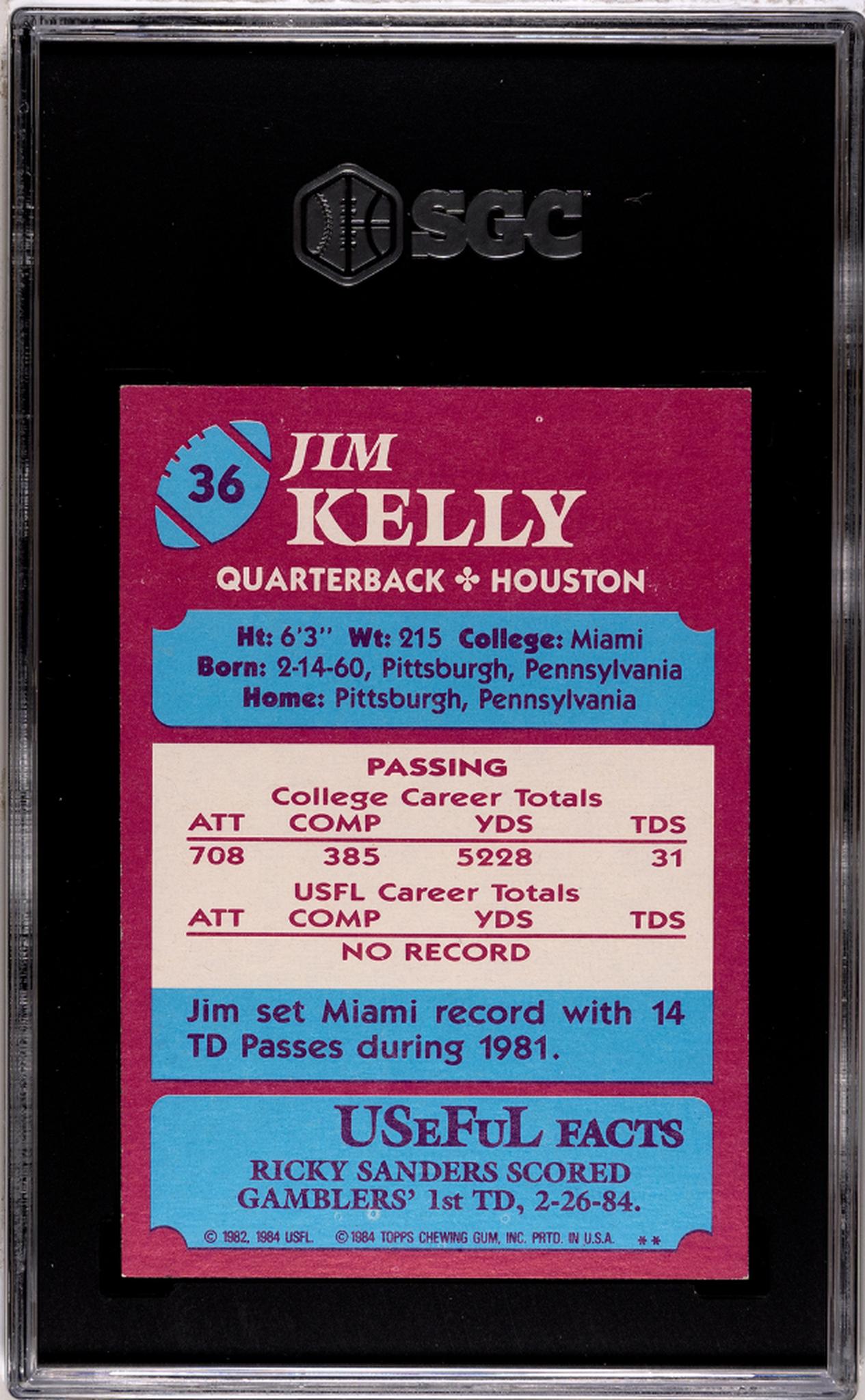 1984 Topps USFL Jim Kelly #36 SGC 7.5