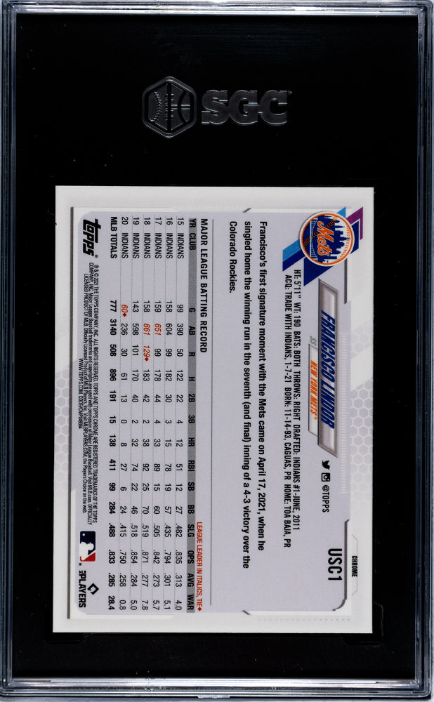 2021 Topps Chrome Update #USC1 Francisco Lindor Purple Refractor SGC 9.5