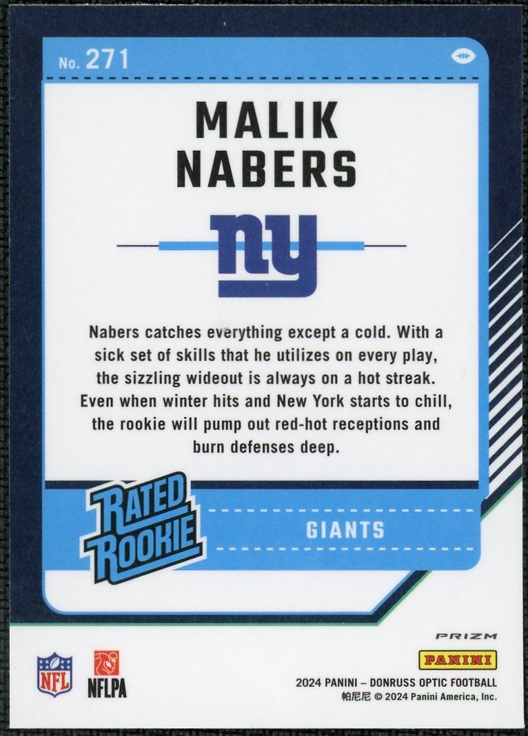 2024 Donruss Optic 271 Malik Nabers Blue Glitter