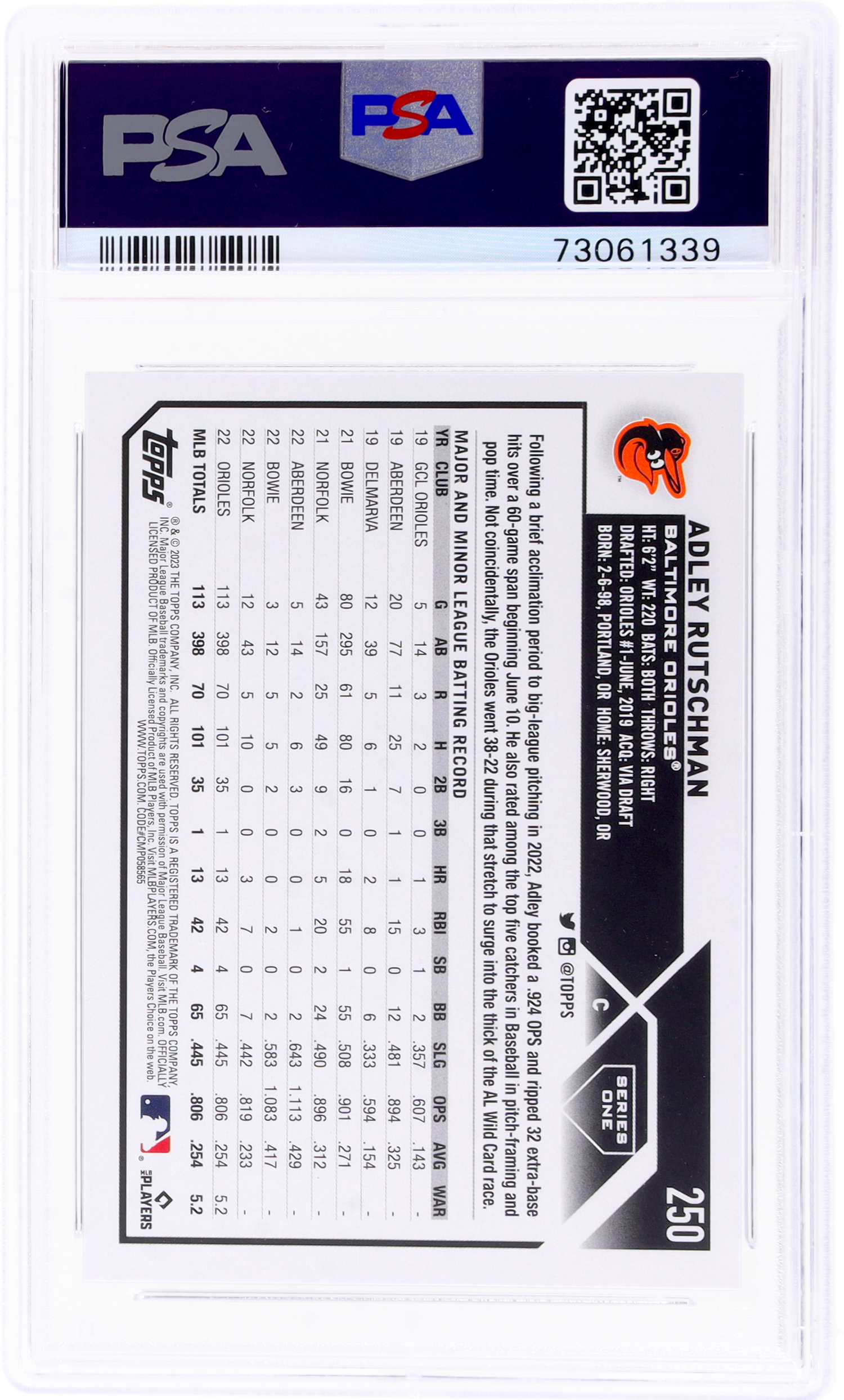 2023 Topps Adley Rutschman #250 PSA 9