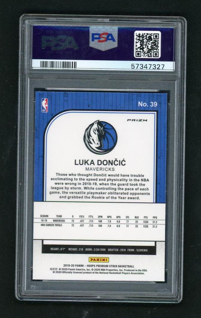 2019 Hoops Premium Stock Purple Disco Prizm Luka Doncic #39 PSA 10