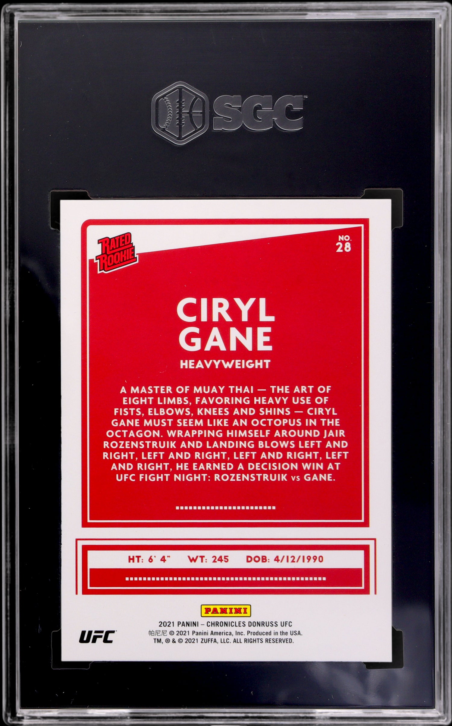 2021 Panini Chronicles UFC Donruss Ciryl Gane #28 /88 SGC 9.5 RC