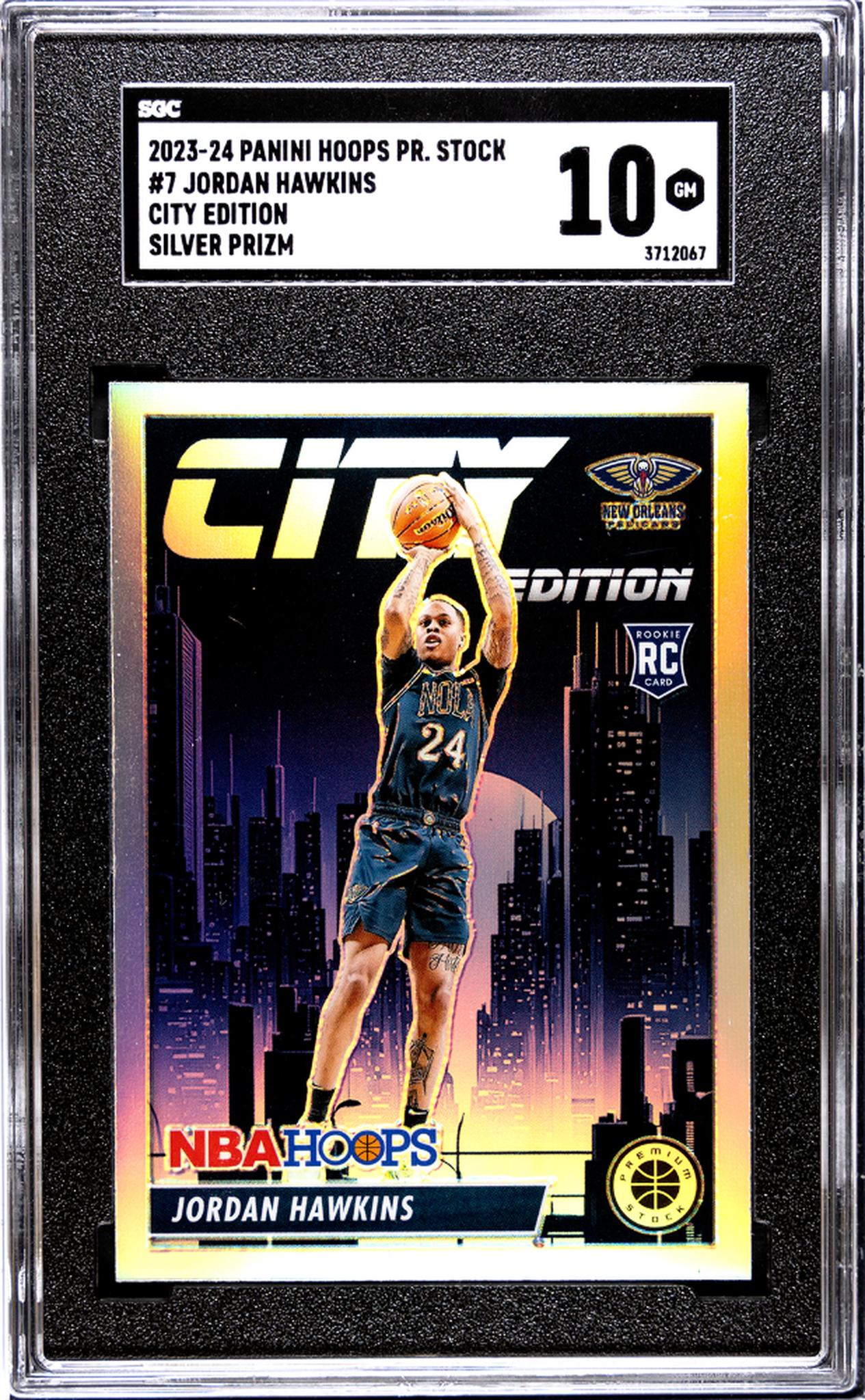 2023-24 Panini Hoops Premium Stock #7 Jordan Hawkins CityEd. Silver Prizm SGC 10