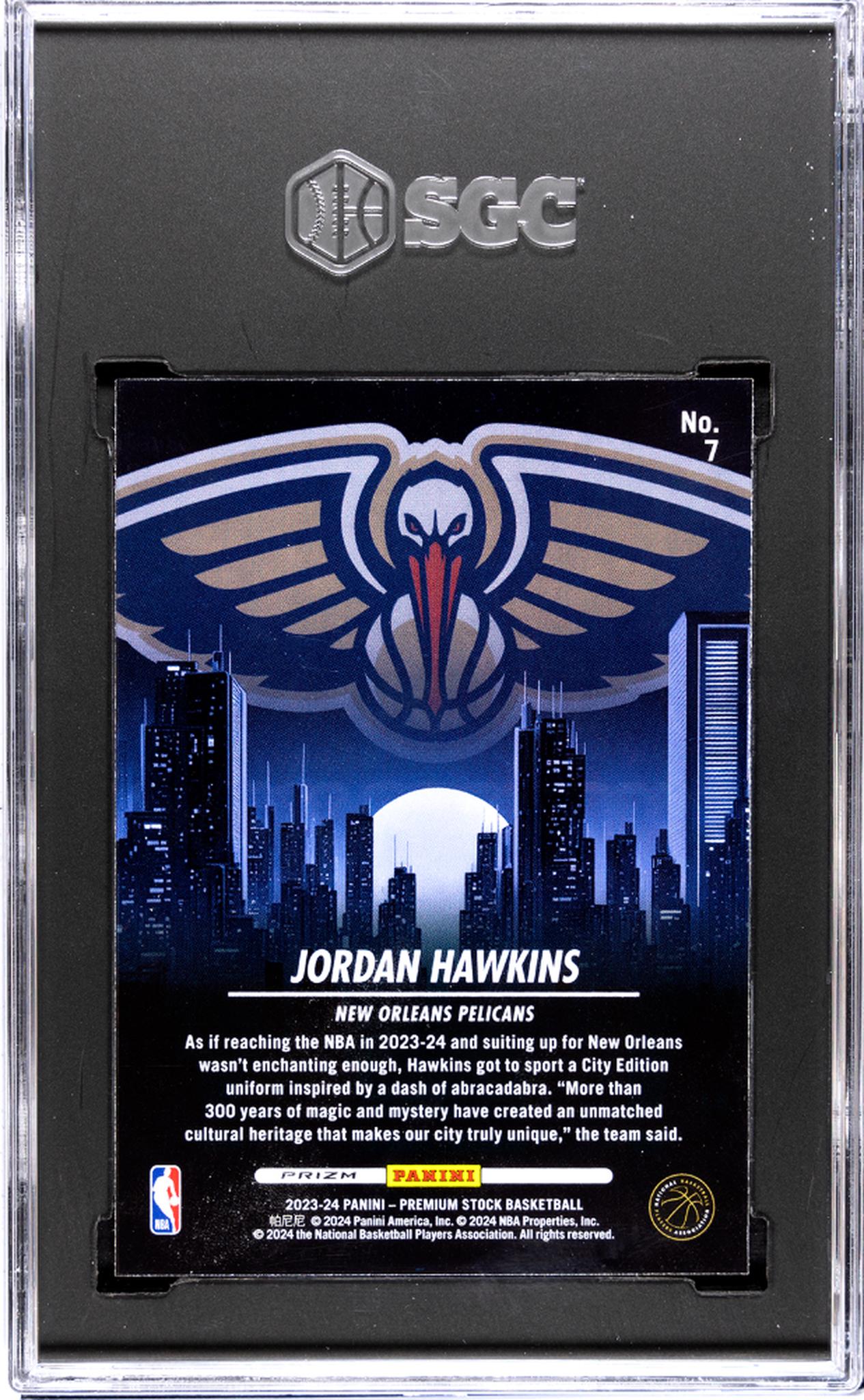 2023-24 Panini Hoops Premium Stock #7 Jordan Hawkins CityEd. Silver Prizm SGC 10