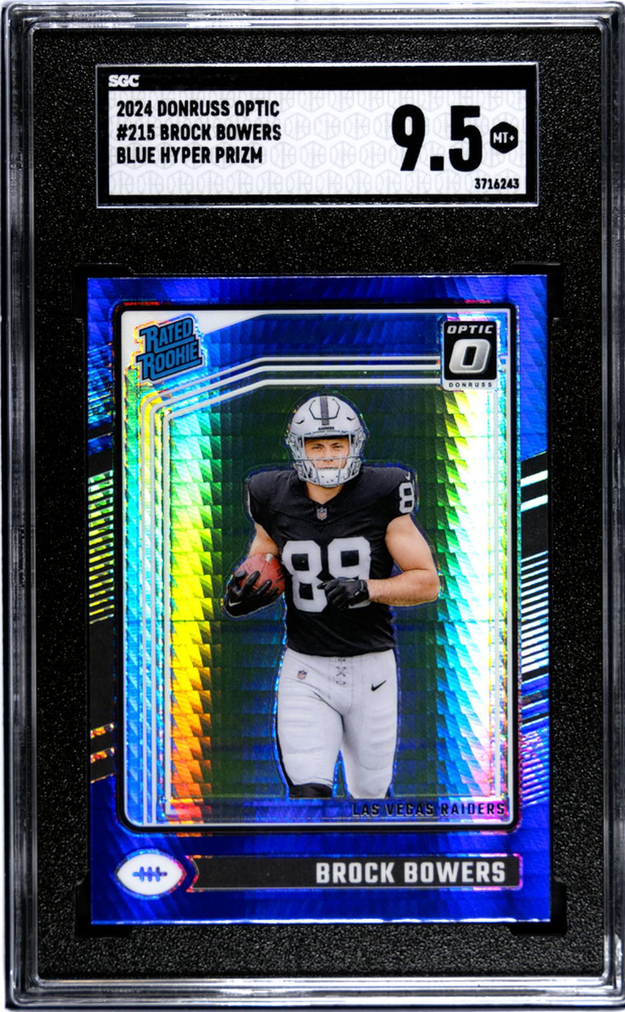 2024 Donruss Optic #215 Brock Bowers Blue Hyper Prizm SGC 9.5