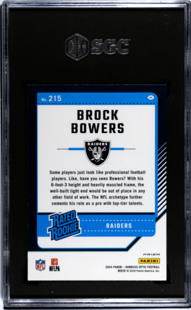 2024 Donruss Optic #215 Brock Bowers Blue Hyper Prizm SGC 9.5