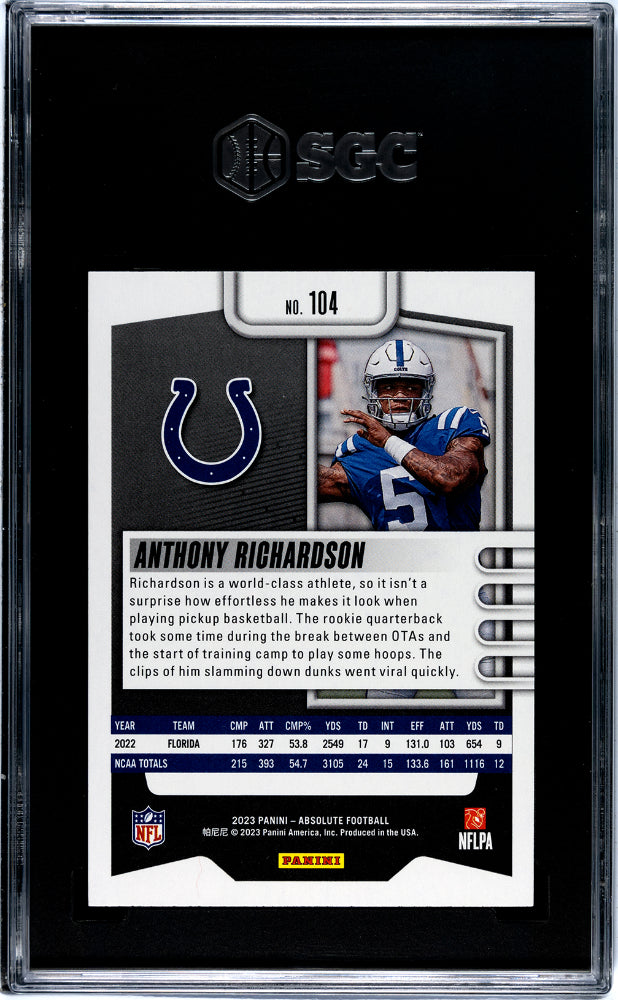 2023 Panini Absolute #104 Anthony Richardson Green Rookie SGC 10