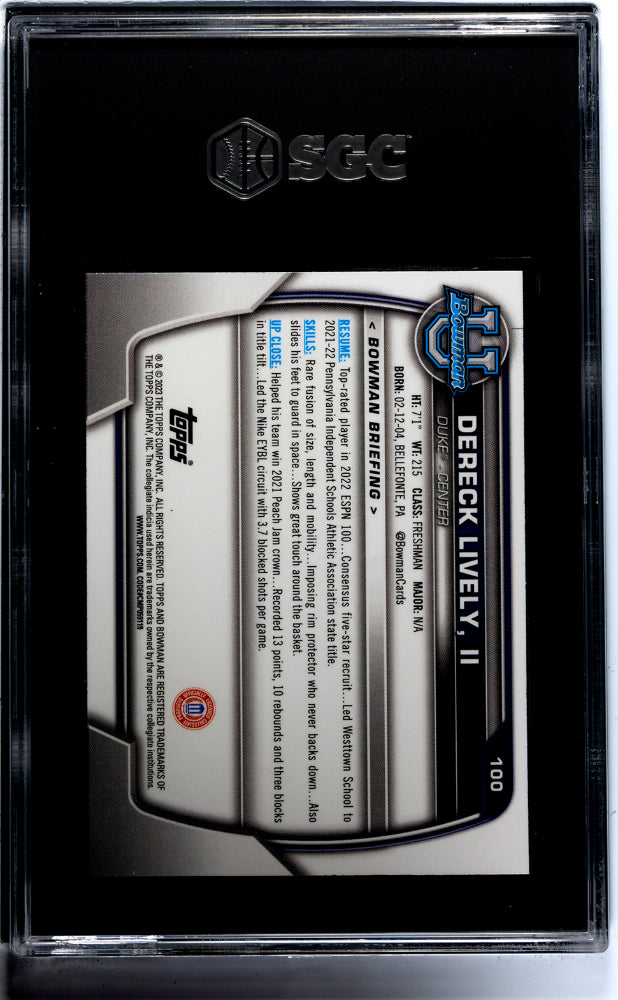 2022-23 Bowman U Chrome Purple Shimmer Dereck Lively II #100 SGC 8.5