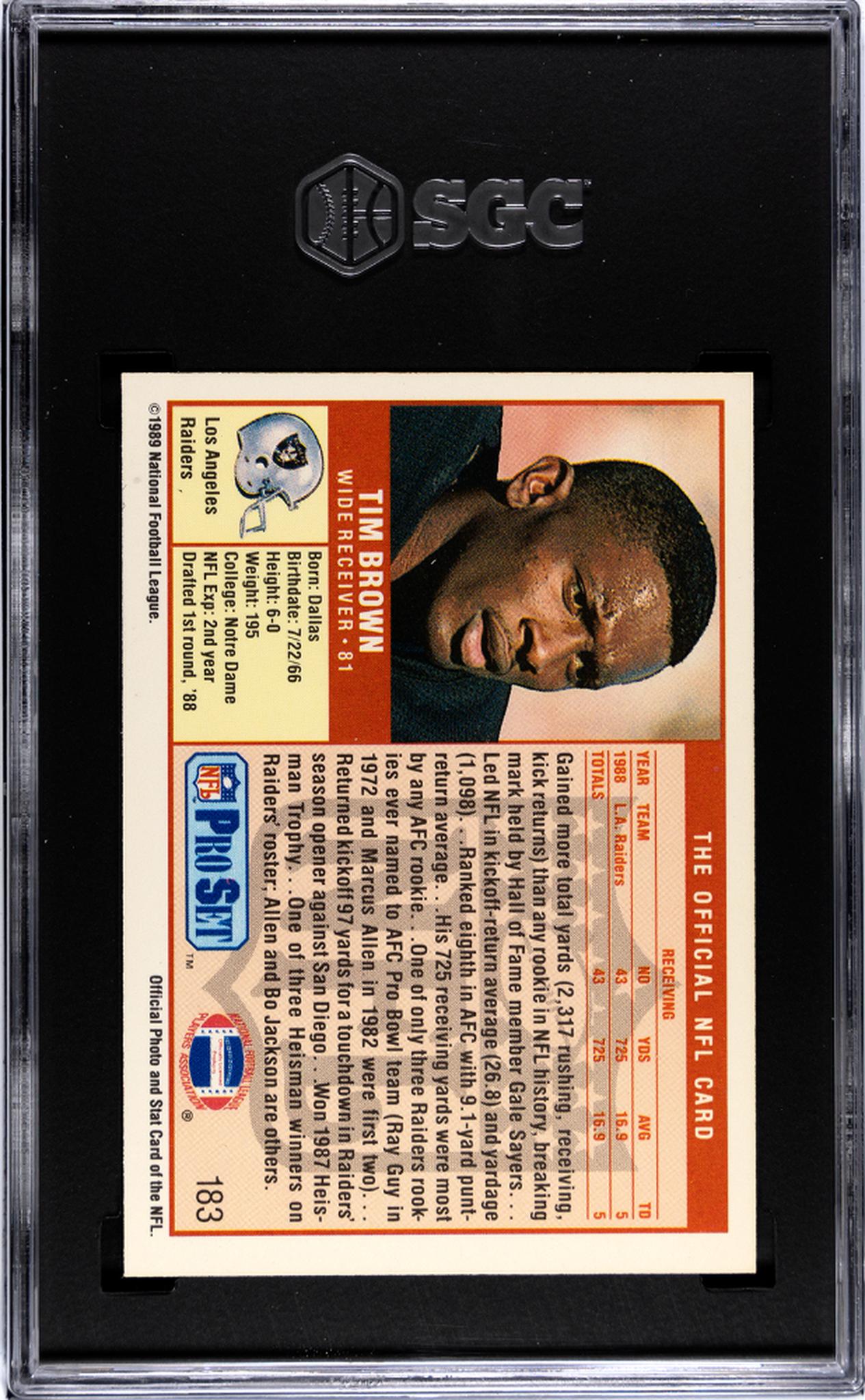 1989 Pro Set Tim Brown #183 SGC 8.5