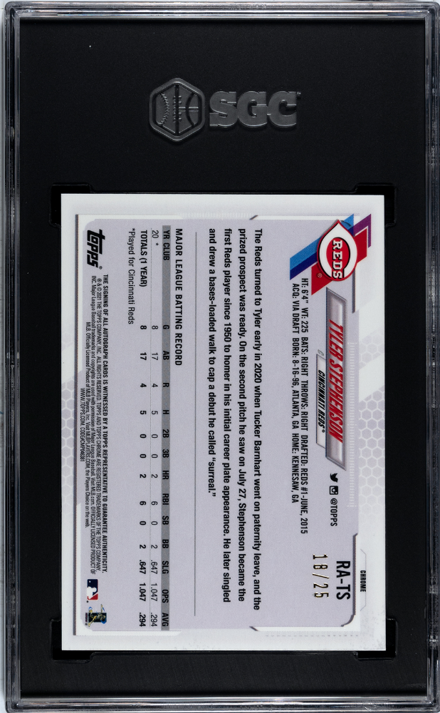 2021 Topps Chrome #RA-TS Tyler Stephenson Rookie Autographed /25 Auto SGC 10