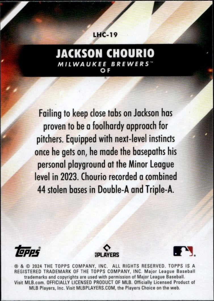 2024 Topps Update #LHC-19 Jackson Chourio Let Him Cook Black #/299 Rookie RC