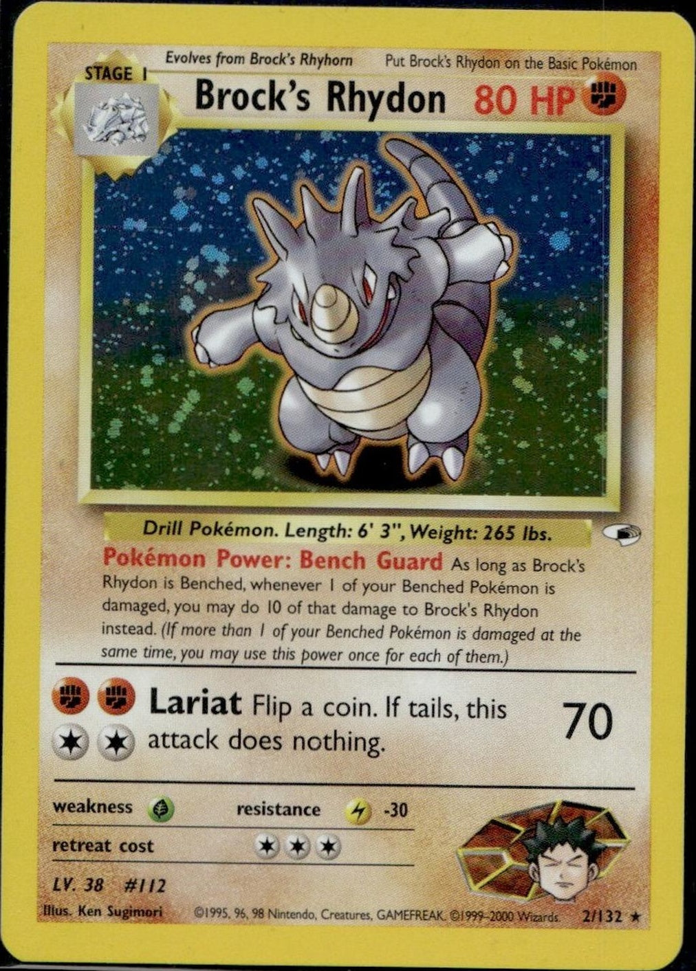 2000 Pokemon Gym Heroes Unlimited #2 Brock's Rhydon Holo