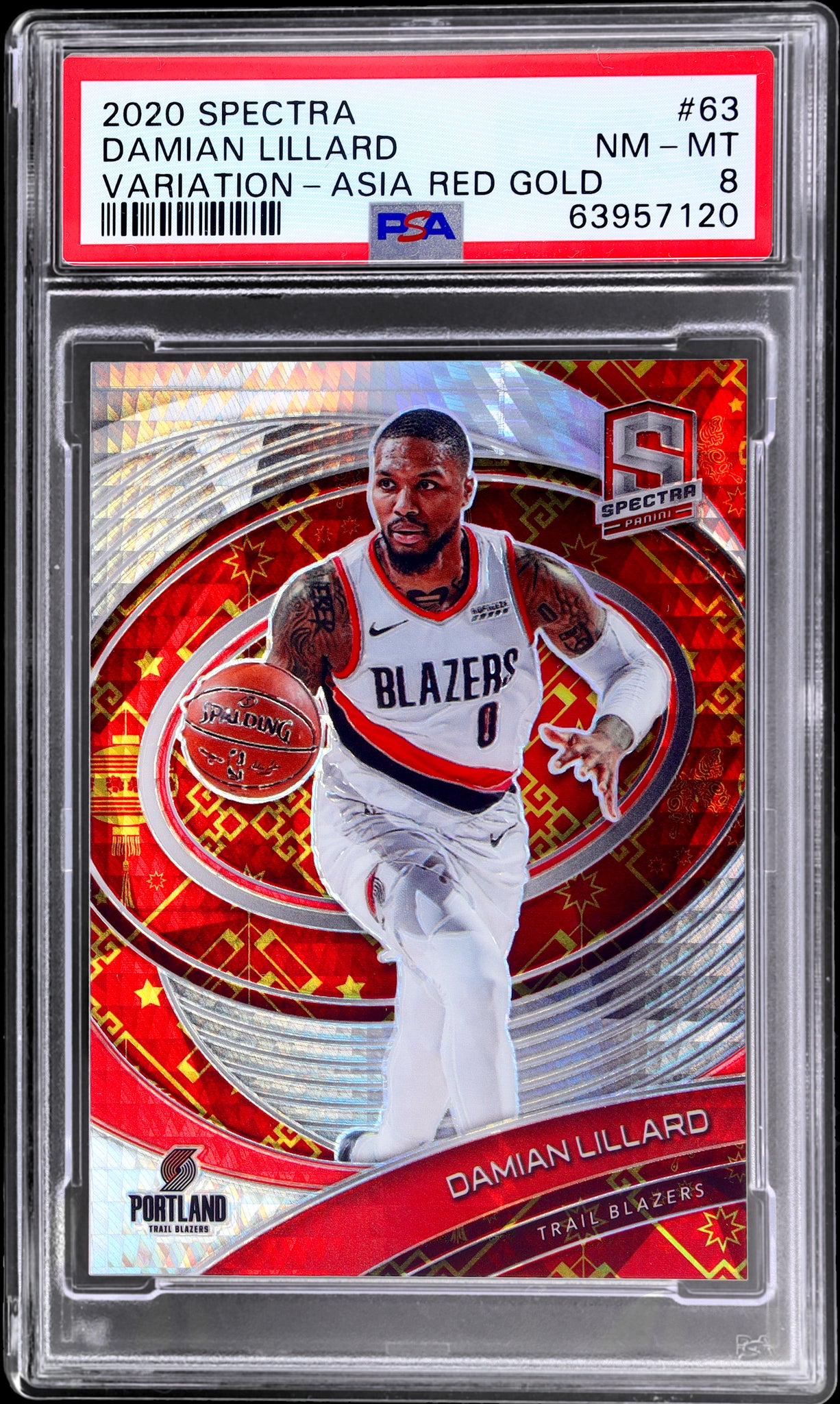 2020 Panini Spectra #63 Damian Lillard Variation Asia Red Gold /8 PSA 8