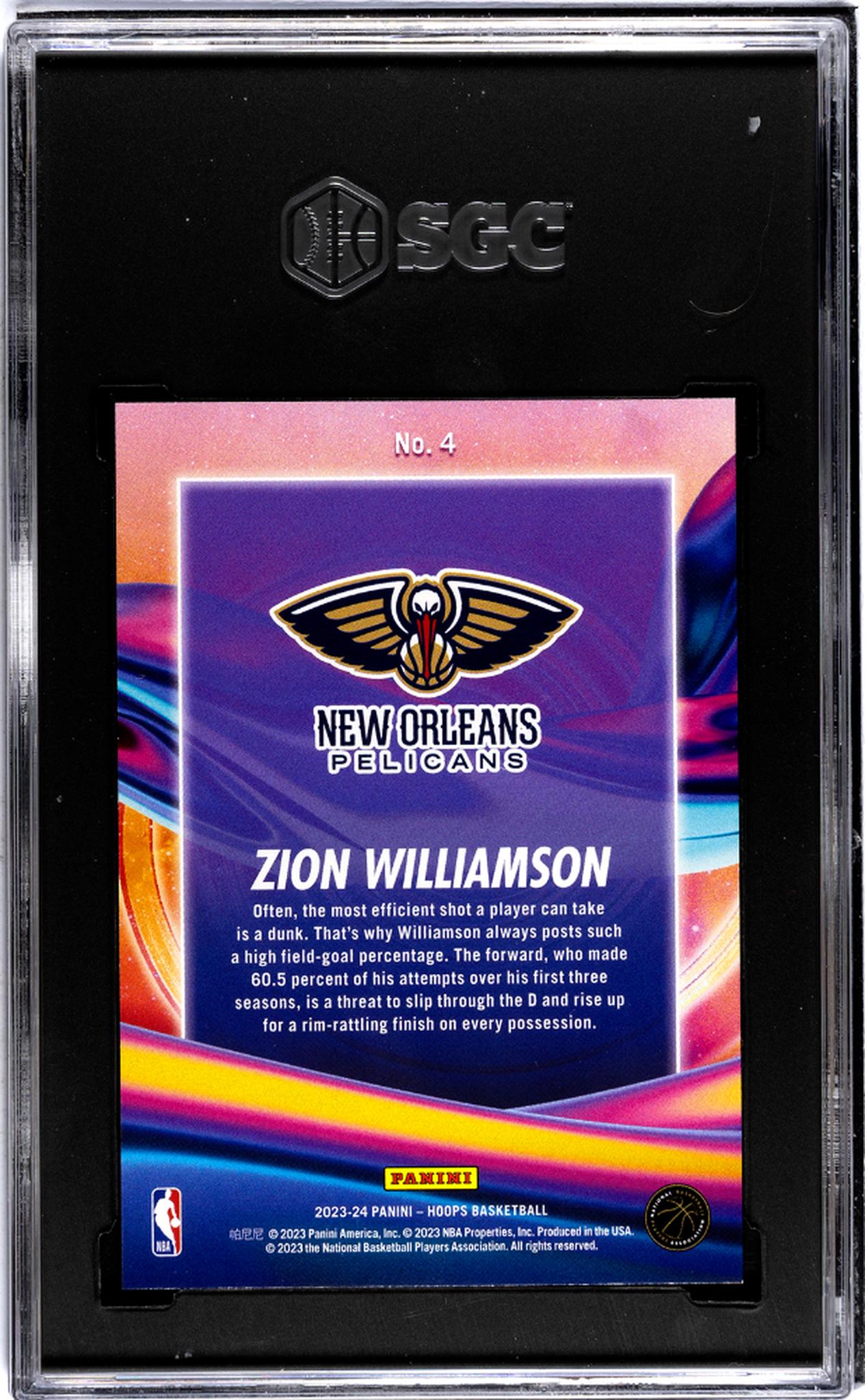 2023-24 Panini Hoops #4 Zion Williamson Anti Gravity Hyper Red /99 SGC 9.5