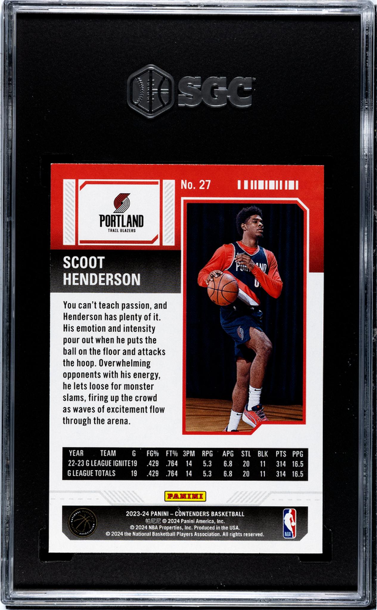 2023 Panini Contenders #27 Scoot Henderson Rookie SGC 9.5