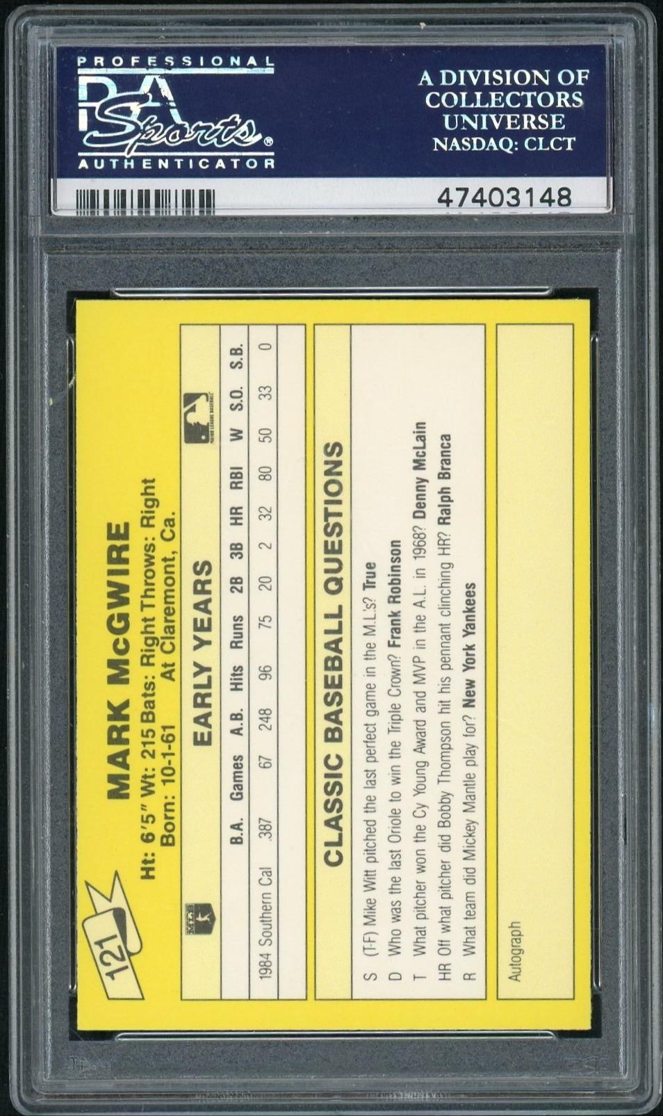 1987 Classic Update Yellow Mark Mcgwire #121 /100000 PSA 10