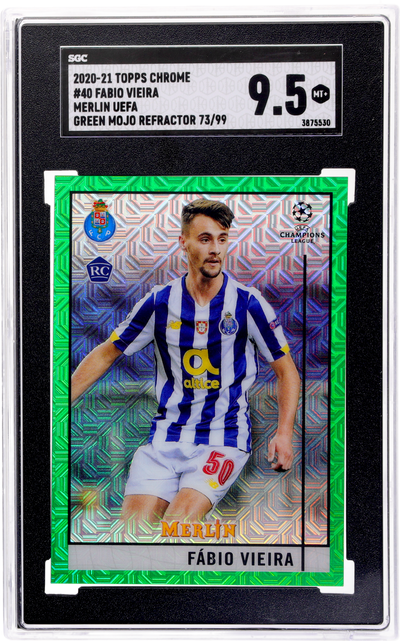 2020-21 Topps Chrome Merlin UEFA Fabio Vieira #40 Green Mojo Refractor /99 SGC 9.5