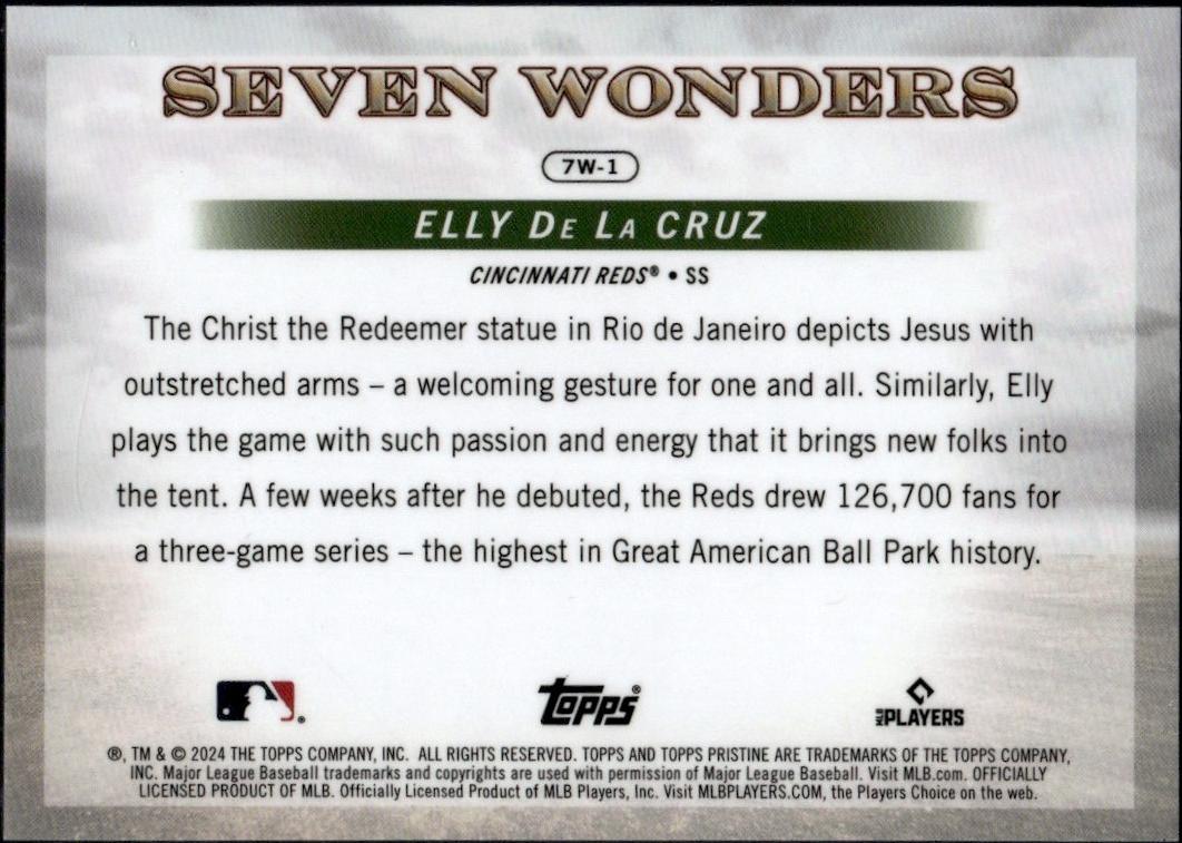 2024 Topps Pristine #7W-1 Elly De La Cruz Seven Wonders Rookie /70