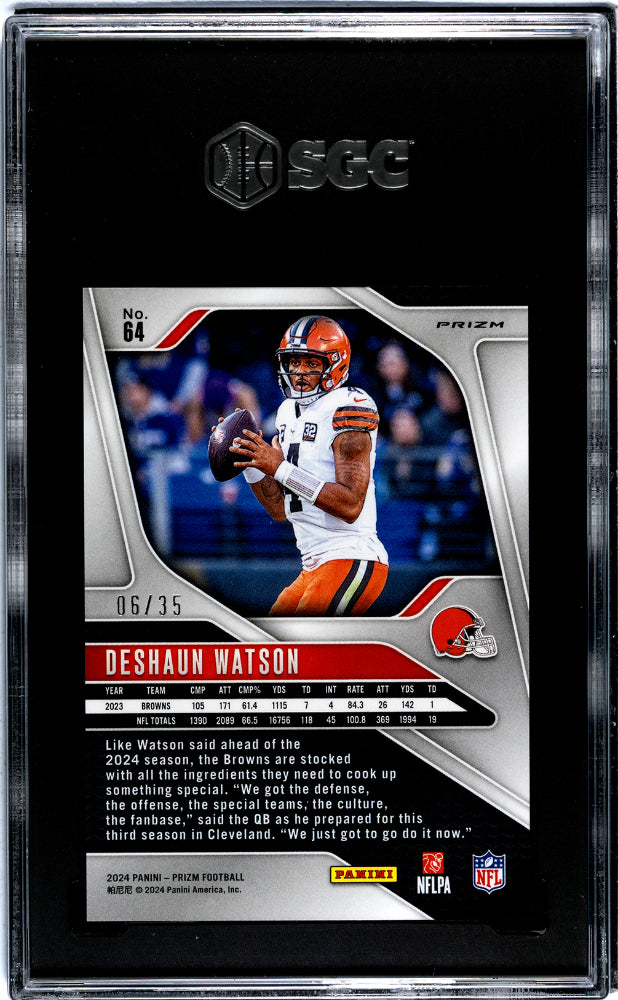 2024 Prizm #64 Deshaun Watson Red Shimmer Prizm /35 SGC 9.5