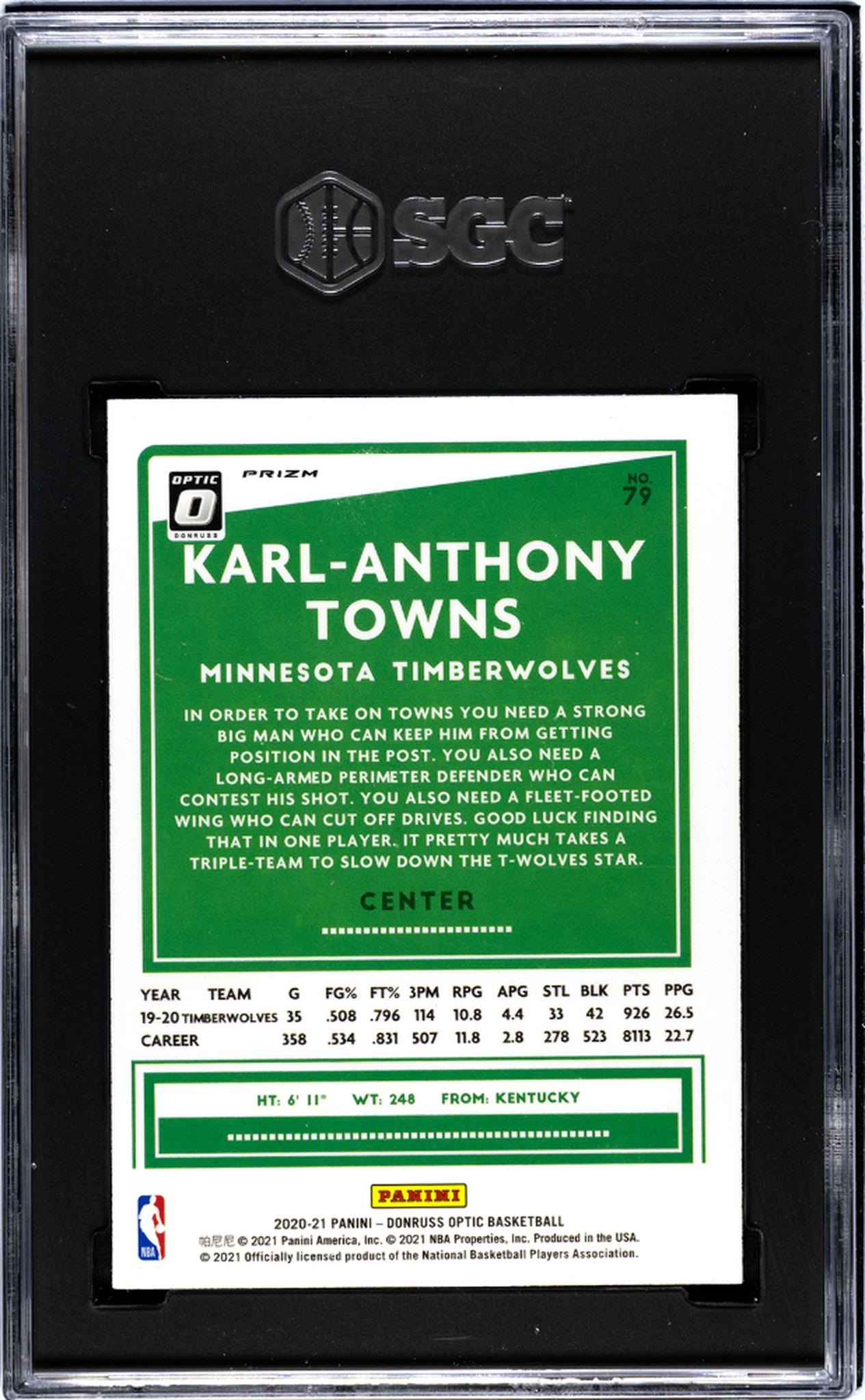 2020-21 Donruss Optic #79 Karl-Anthony Towns Fanatics Box Set SGC 9.5