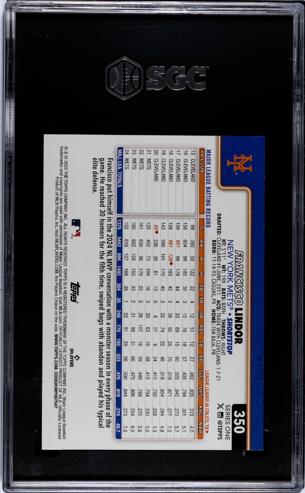 2025 Topps #350 Francisco Lindor SGC 9.5