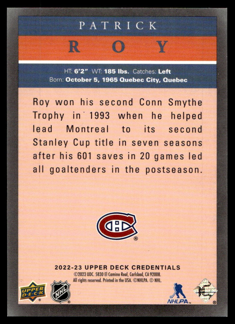 2022 Upper Deck Fleer Patrick Roy Montreal Canadiens