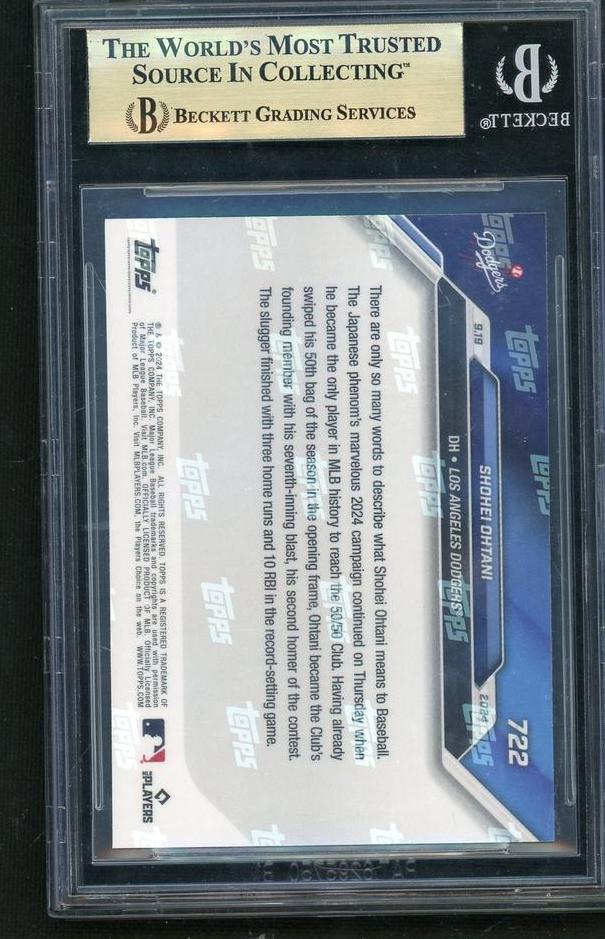 2024 Topps Now 722 Shohei Ohtani Beckett 10 Pristine Los Angeles Dodgers