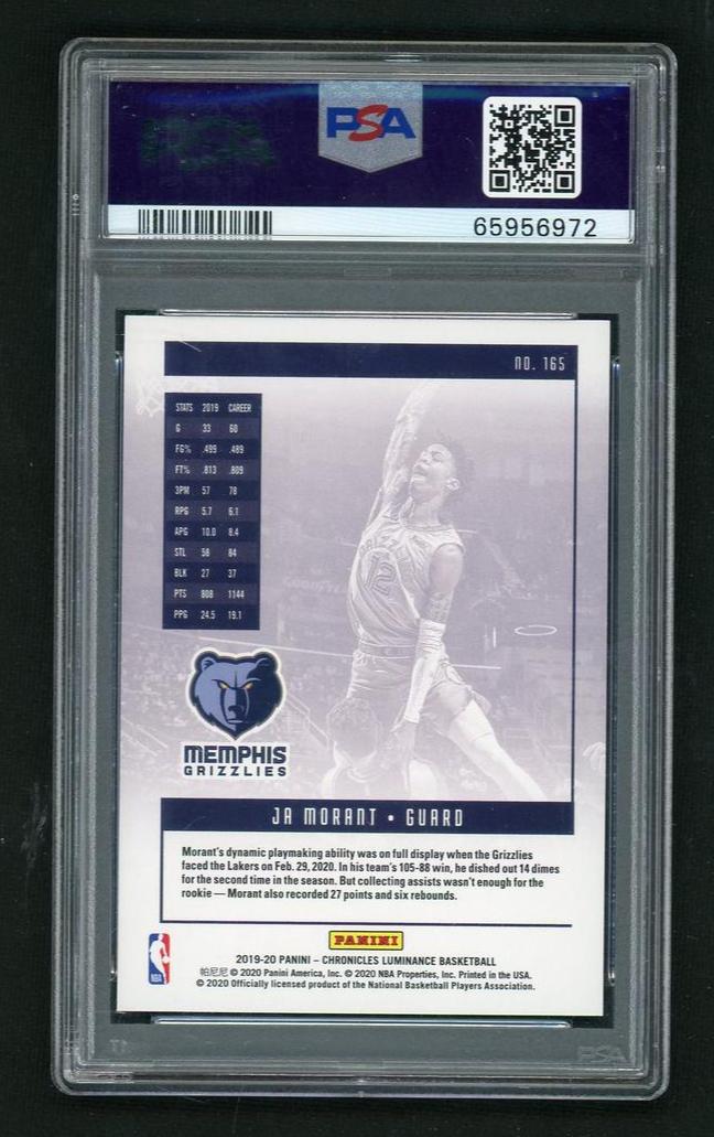 2019 Panini Chronicles Luminance Ja Morant #165 PSA 10